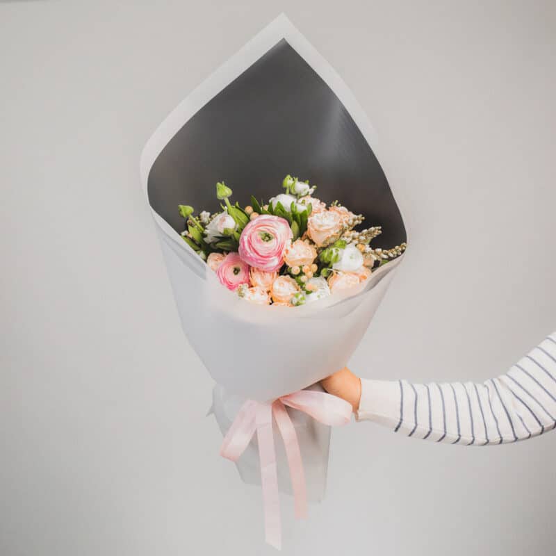 Pink and white ranunculus bouquet, available for delivery. - The Village Florist Hunters Hill