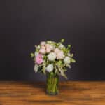 Pink and white ranunculus flower arrangement in a glass vase. - The Village Florist Hunters Hill