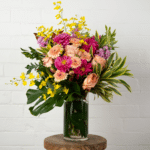 Vibrant mixed flower bouquet with dahlias and orchids - The Village Florist Hunters Hill