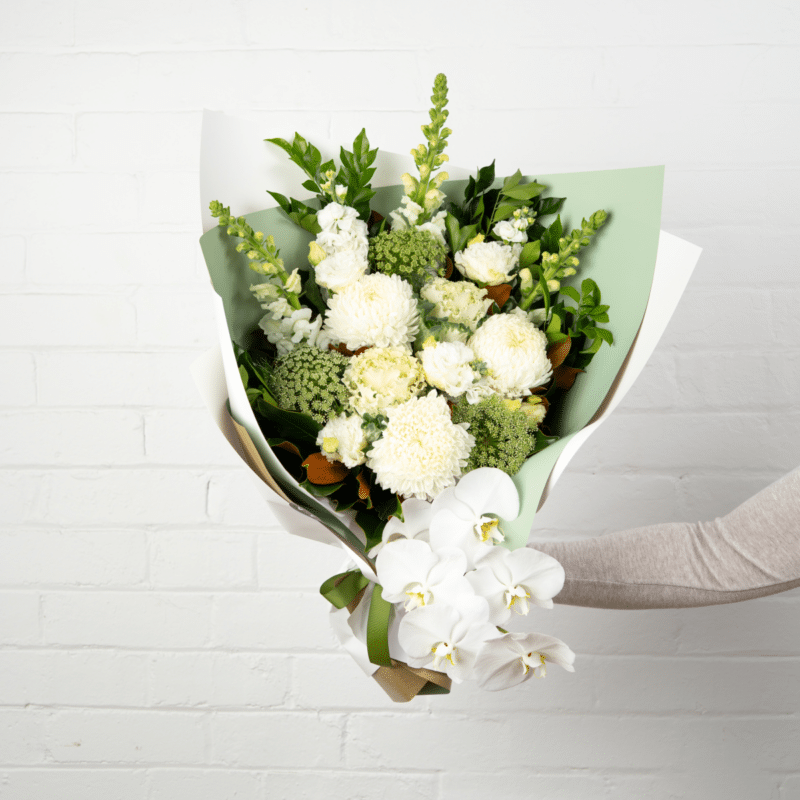 White floral bouquet with orchids - The Village Florist Hunters Hill