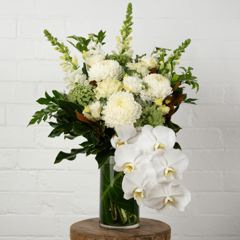 White orchid and chrysanthemum bouquet - The Village Florist Hunters Hill