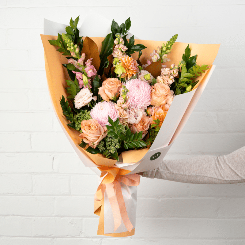 Peach and pink floral arrangement - The Village Florist Hunters Hill