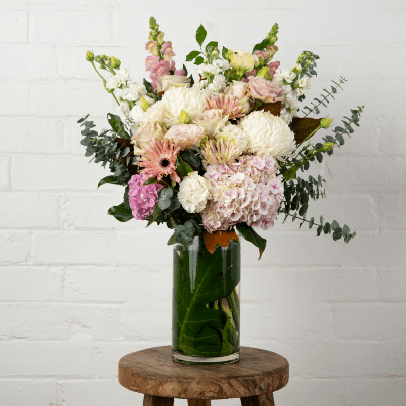 Pink and white flower arrangement in vase - The Village Florist Hunters Hill