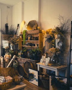 Vintage shop display with flowers and decor - The Village Florist Hunters Hill