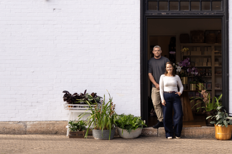 Sydney florist couple in shop doorway - The Village Florist Hunters Hill